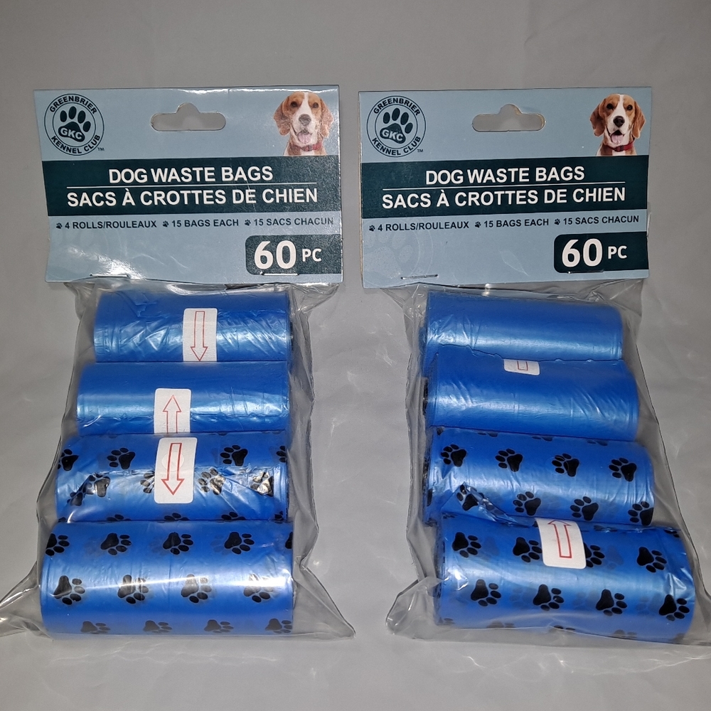 "Lot of 2" Dog Waste Poop Bags (120 Pcs 8 Rolls) Blue Greenbrier Kennel Club New